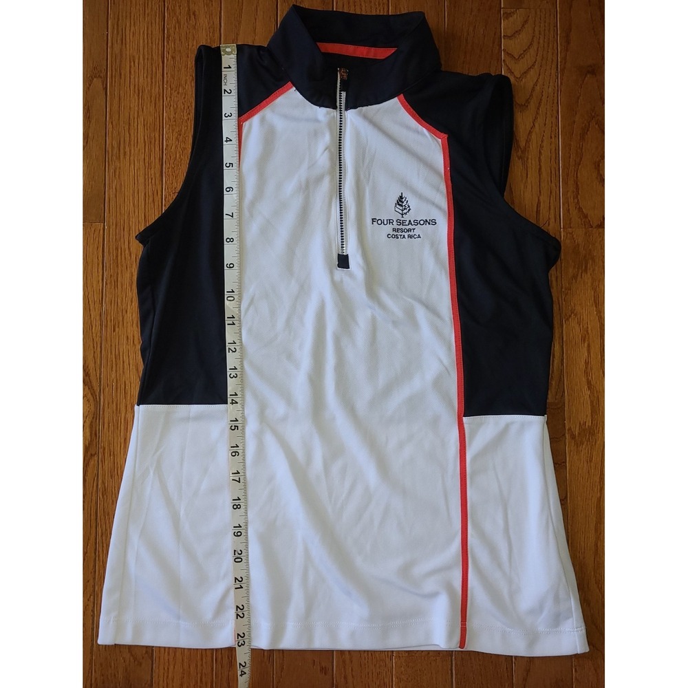 Four Seasons Womens Brilliant White Colorblock Sleeveless Golf Polo Shirt Size S